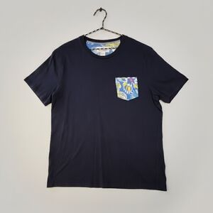 Mens XL Penguin By Munsingwear Navy Blue T-Shirt w/ Floral Chest Pocket